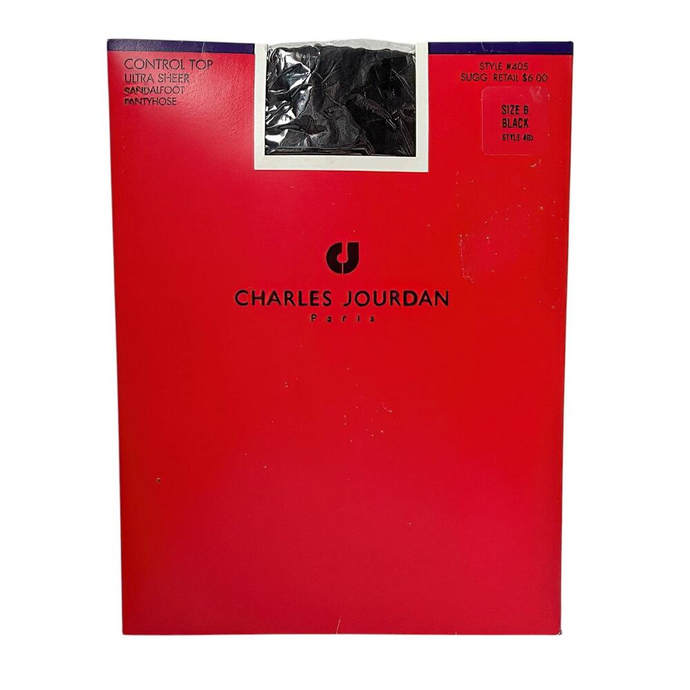 1990s NIP Charles Jourdan Paris Black Control Top Ultra Sheer Pantyhose Size B